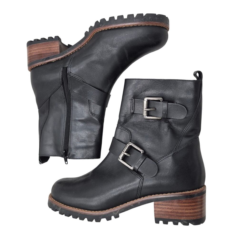 David Tate Palmar double strap waterproof moto boot black leather size 8.5 M